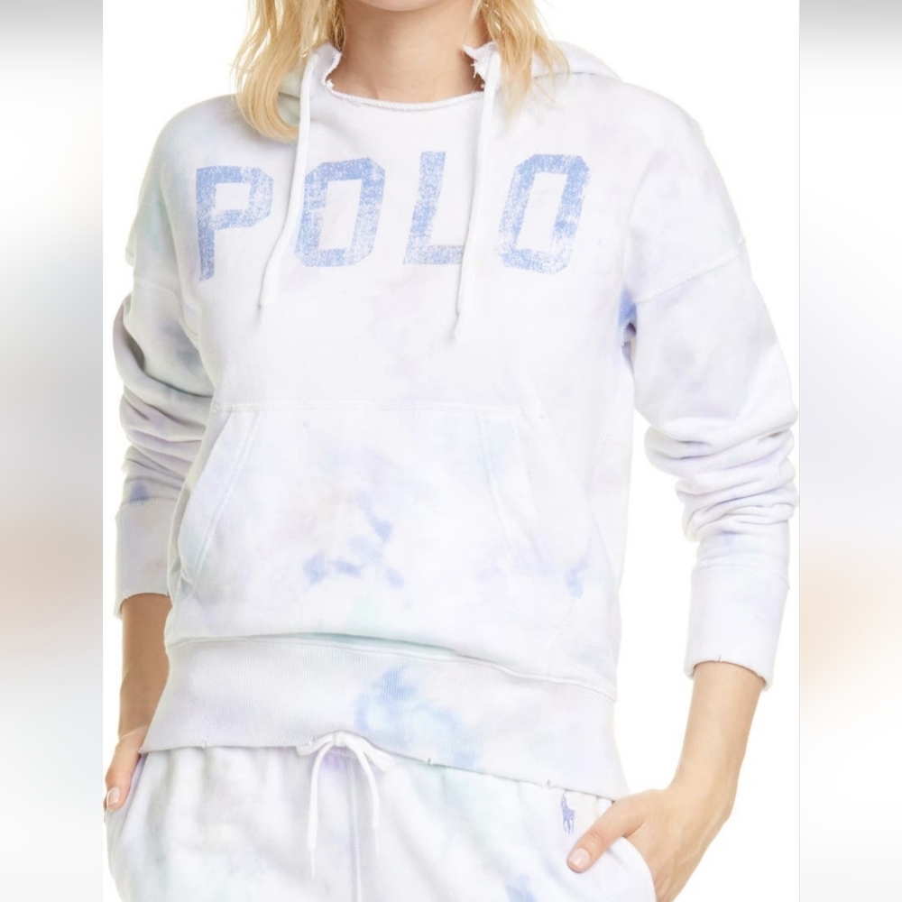 Polo Ralph Lauren Distressed Tie Dye Logo Hooded Sweatshirt
